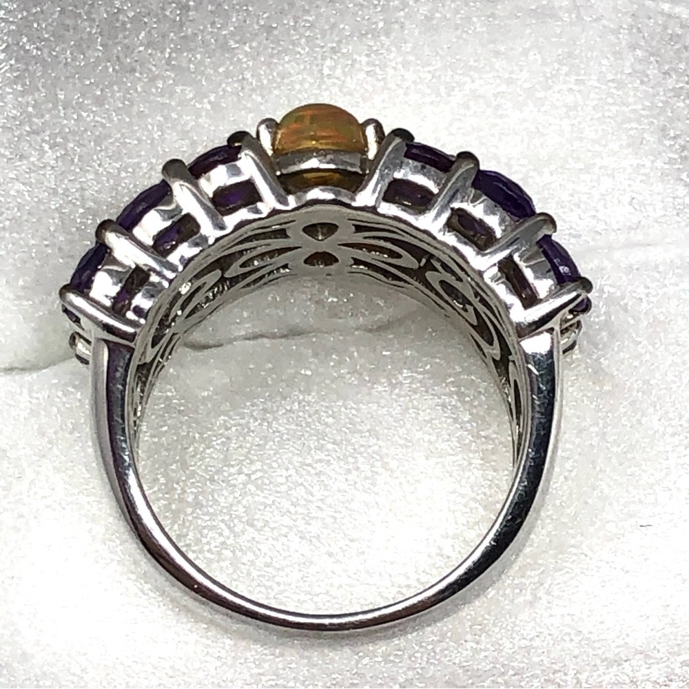 Ethiopian Opal & Rhodolite Ring Rhodium Over Sterling Silver Band Size 5.75 - Picture 13 of 16